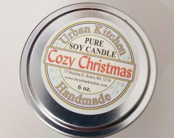 6 oz. Cozy Christmas Soy Candle Tin, Christmas Candle, Soy Candle Tine