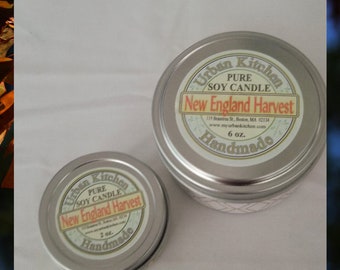 New England Harvest Soy Candle  6 oz.  Tin,  Holiday candle, fall candle, Christmas scent, soy candle,