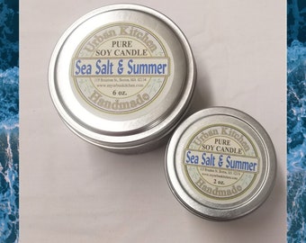 Sea Salt & Summer 6 oz. Soy Candle Tin, Candle Tin, Soy Candle, Soy Candle Tin, Summer Candle, Beach Candle, Gift for Home