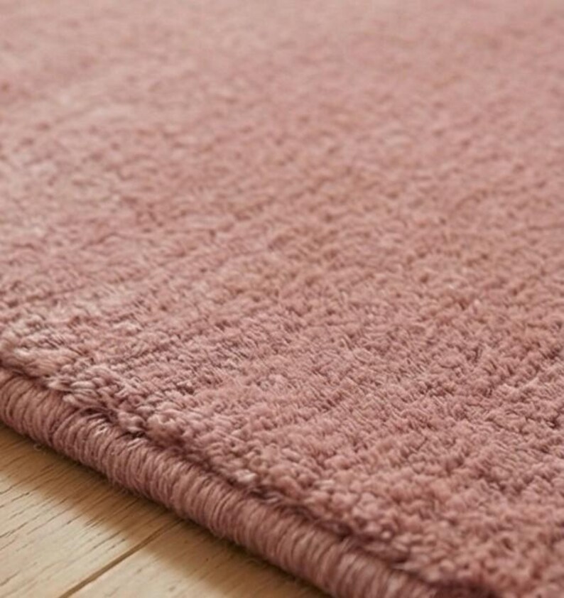 Luxury Solid Pink Area Rug | Modern Living Room Carpet | Hand-Tufted Soft Wool Rug | Minimalist Home Decor | Custom Size Plush Floor Rug image 8