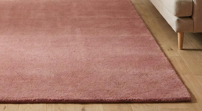 Luxury Solid Pink Area Rug | Modern Living Room Carpet | Hand-Tufted Soft Wool Rug | Minimalist Home Decor | Custom Size Plush Floor Rug image 3