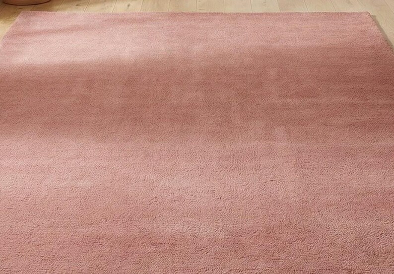 Luxury Solid Pink Area Rug | Modern Living Room Carpet | Hand-Tufted Soft Wool Rug | Minimalist Home Decor | Custom Size Plush Floor Rug image 10