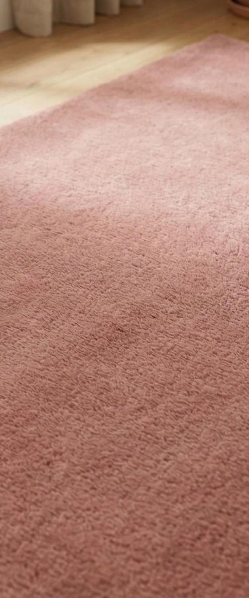 Luxury Solid Pink Area Rug | Modern Living Room Carpet | Hand-Tufted Soft Wool Rug | Minimalist Home Decor | Custom Size Plush Floor Rug image 6