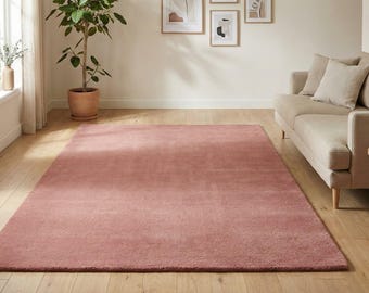 Luxury Solid Pink Area Rug | Modern Living Room Carpet | Hand-Tufted Soft Wool Rug | Minimalist Home Decor | Custom Size Plush Floor Rug