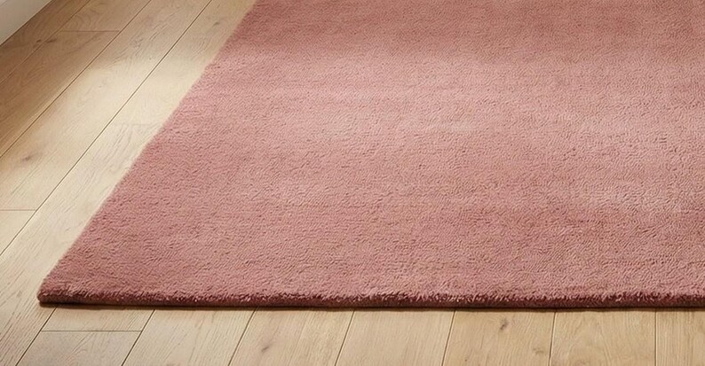 Luxury Solid Pink Area Rug | Modern Living Room Carpet | Hand-Tufted Soft Wool Rug | Minimalist Home Decor | Custom Size Plush Floor Rug image 2