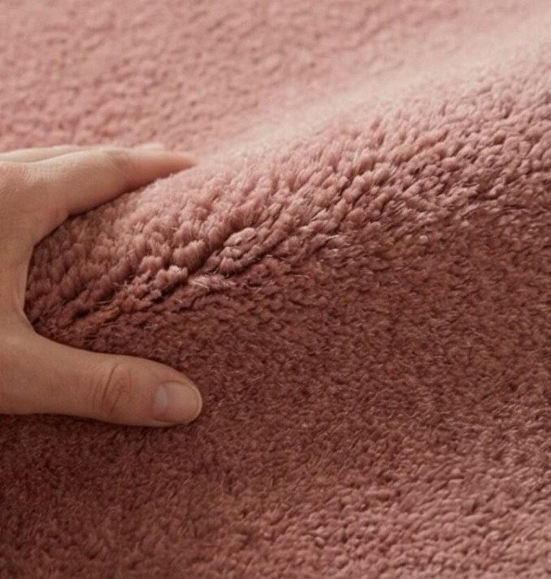 Luxury Solid Pink Area Rug | Modern Living Room Carpet | Hand-Tufted Soft Wool Rug | Minimalist Home Decor | Custom Size Plush Floor Rug image 9