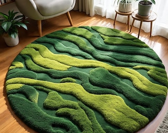 Handmade Wool Moss Rug: 3D Tufted Green Area Rug