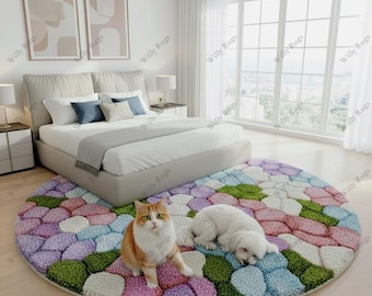 Hand-Tufted Wool Rug: Plush Floral Pebble Design, Mint Green