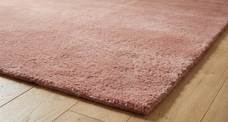 Luxury Solid Pink Area Rug | Modern Living Room Carpet | Hand-Tufted Soft Wool Rug | Minimalist Home Decor | Custom Size Plush Floor Rug image 5