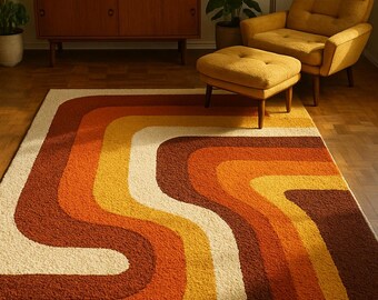 Mid-Century Modern Geometric Tufted Wool Rug – Olive Green, Terracotta & Cream | Handmade Wooven Area Rug For Bedroom Living Room 6×9 Custom