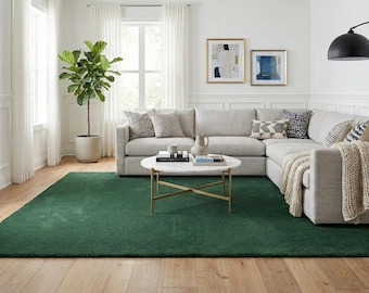 Royal Green Solid Carpet for Living Room | Luxury Hand-Tufted Wool Area Rug | Elegant Modern Home Decor | Soft & Durable Floor Carpet