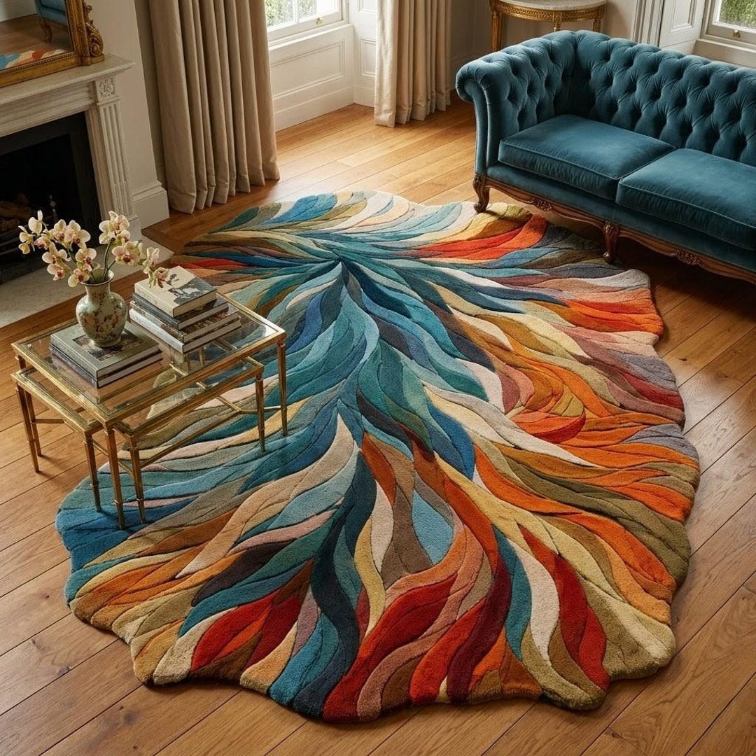 Hand Tufted Multicolor Sculpted Leaf Irregular Shape Wool Rug, Artistic ...