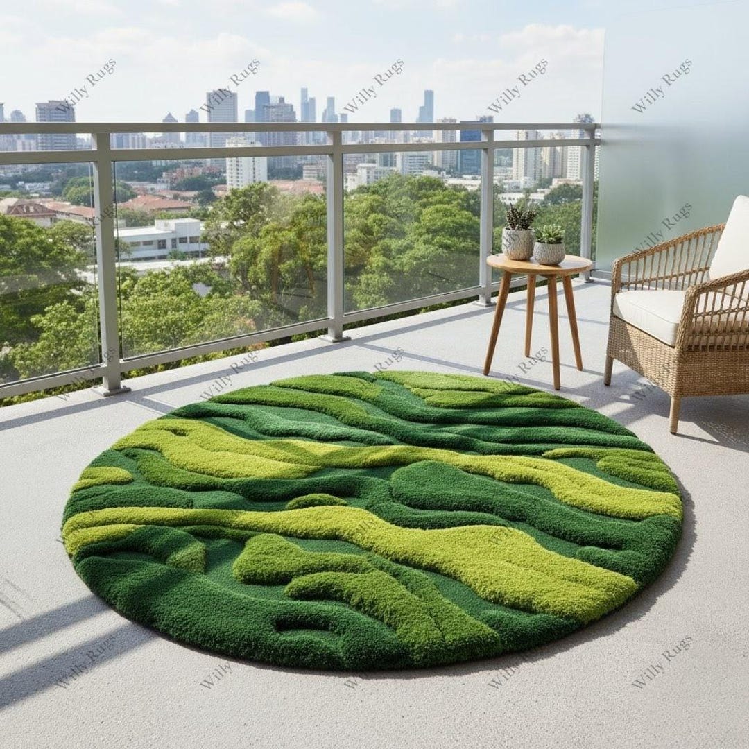 3D Moss Rug | Round Wool Area Rug | Handmade-tufted Carpet - Etsy