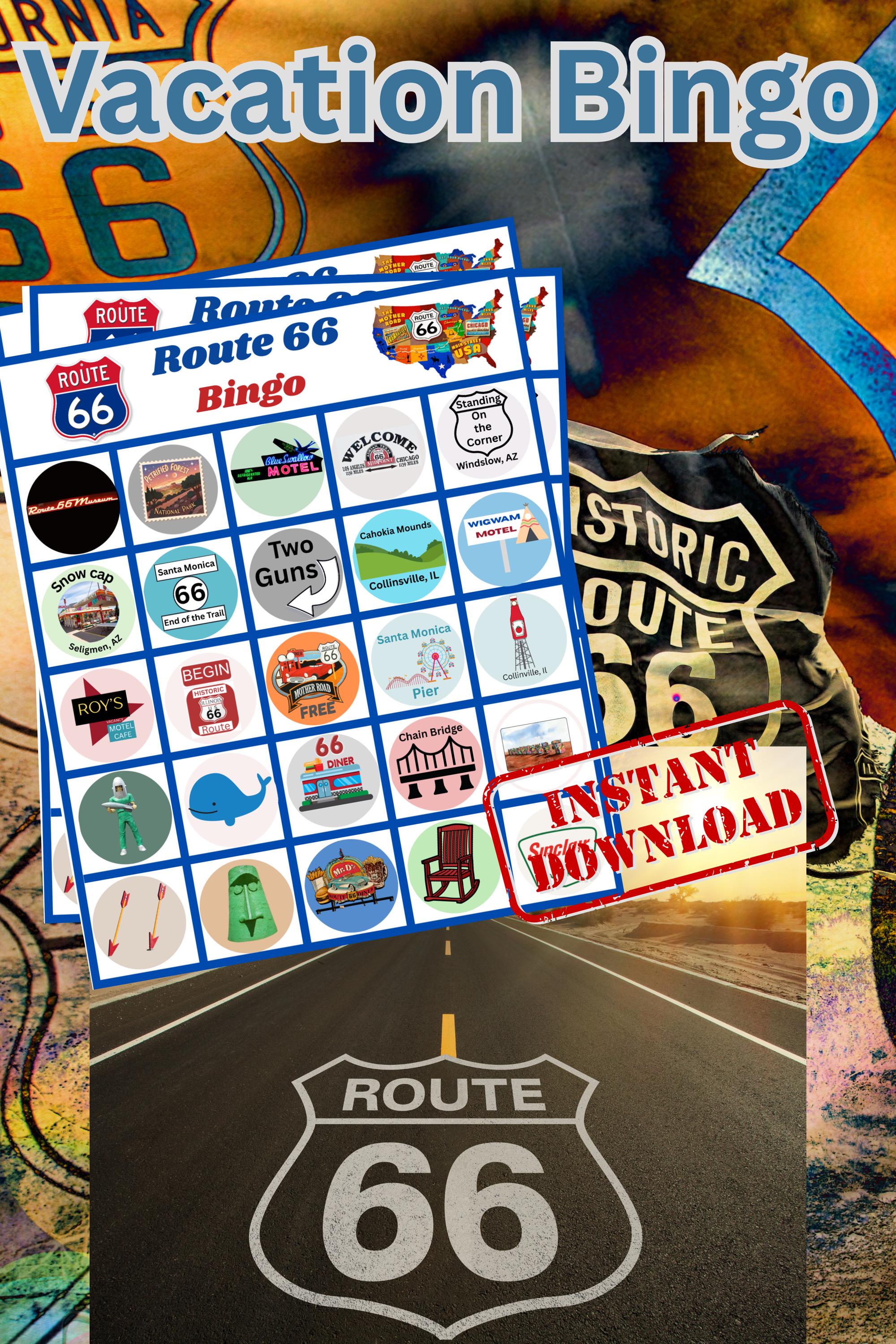 Route 66 Bingo Road Trip Game Printable Car Entertainment Family ...