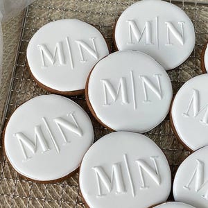 2 DOZEN White Round Wedding Cookies with Couple’s Initials, Customizable