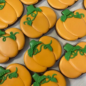Pumpkin Shaped Cookies  2 DOZEN – Orange Autumn Cookies – Thanksgiving or Fall Gift, Halloween