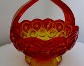 Orange Ruffled Art Glass Vase Basket Display
