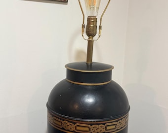 Antique Tole Tea Canister Lamp Tole Ware Hand Painted Chinoserie Style