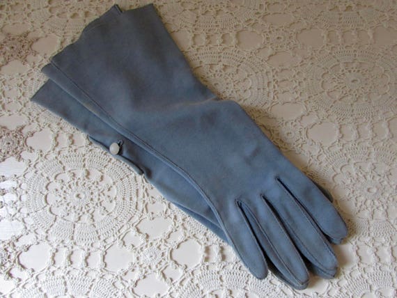 Vintage 1950s Dove Blue Grey Elbow Length Gloves