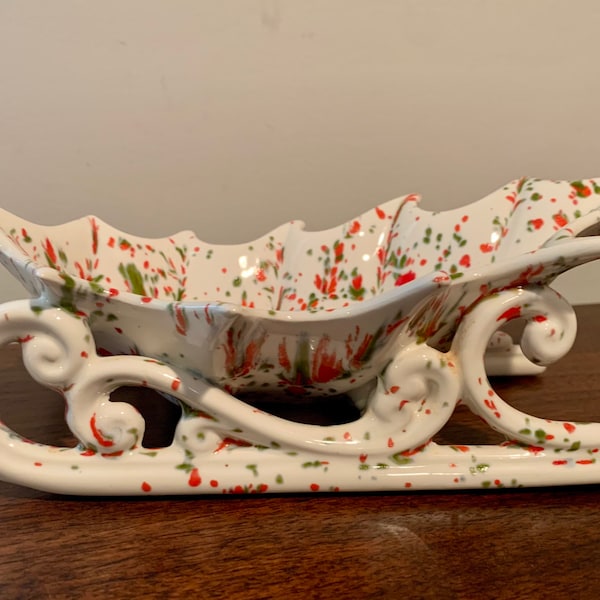 Fabulous Ceramic Splatter Glaze Retro Candy Dish Leaf Sleigh