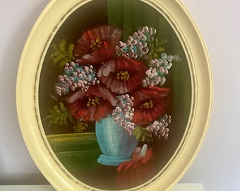 Antique Floral Oil Painting on Velvet
