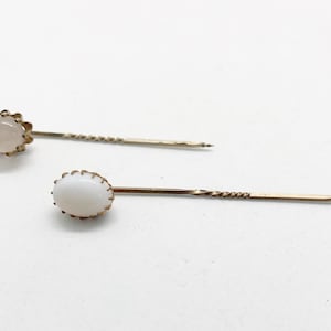 Antique Victorian Rose Gold Sterling Stick Pins Hat Pins Moonstone and Opalite