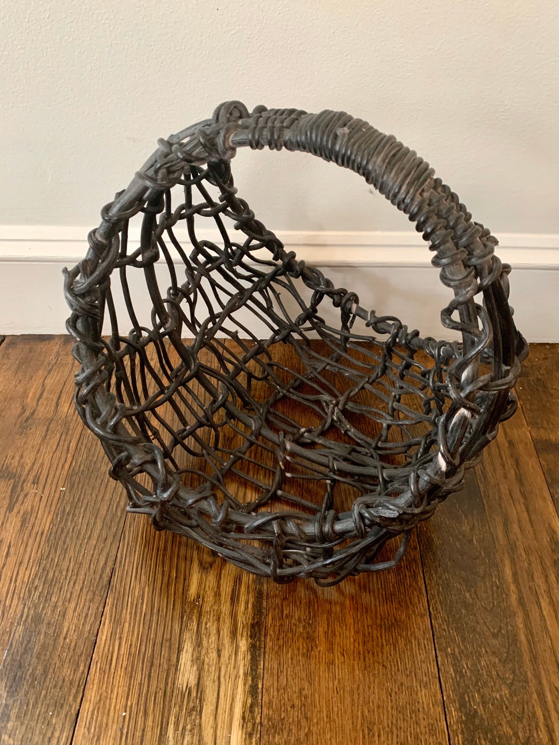 Vintage Large Black Wicker Egg Basket Carrying Egg Basket with Etsy