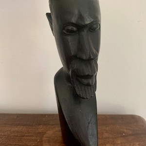 Vintage Carved Ebony Wood African Man Bust Sculpture