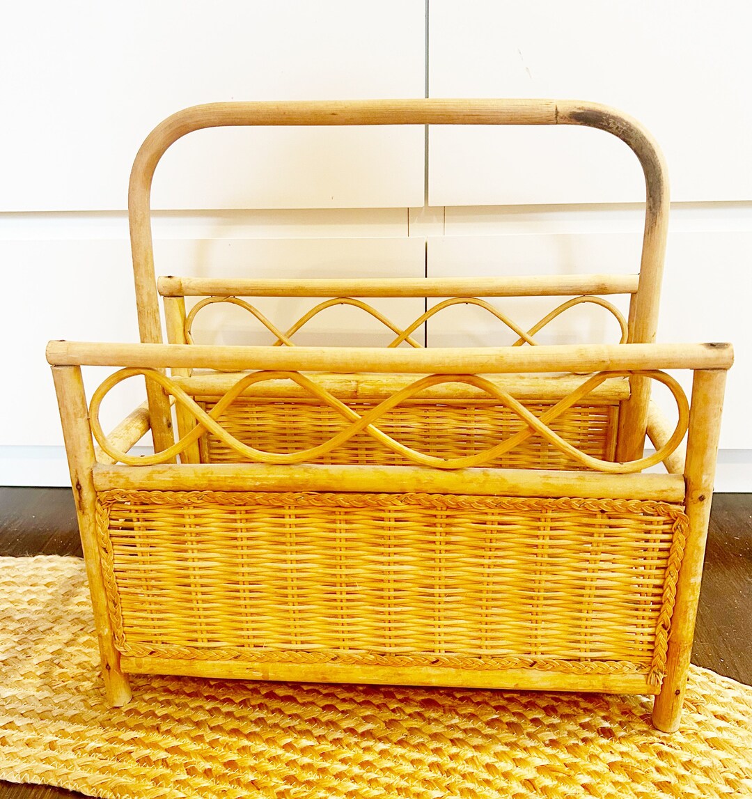 Rattan Bamboo Magazine Rack Boho Natural Home Decor Organization - Etsy