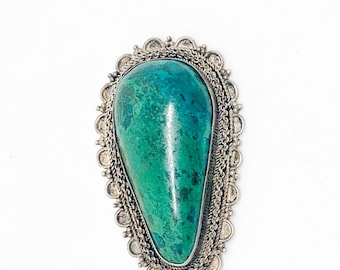 Vintage Israel Eliat Chrysocolla Pendant and Brooch Sterling Silver