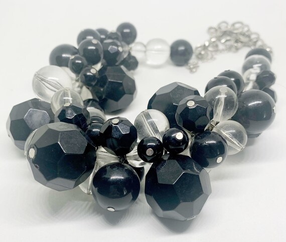 Vintage Celluloid Chunky Black and Clear Bauble N… - image 3