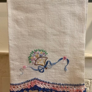 Toalla Vintage Bordada Lino Toalla de Invitados Flores