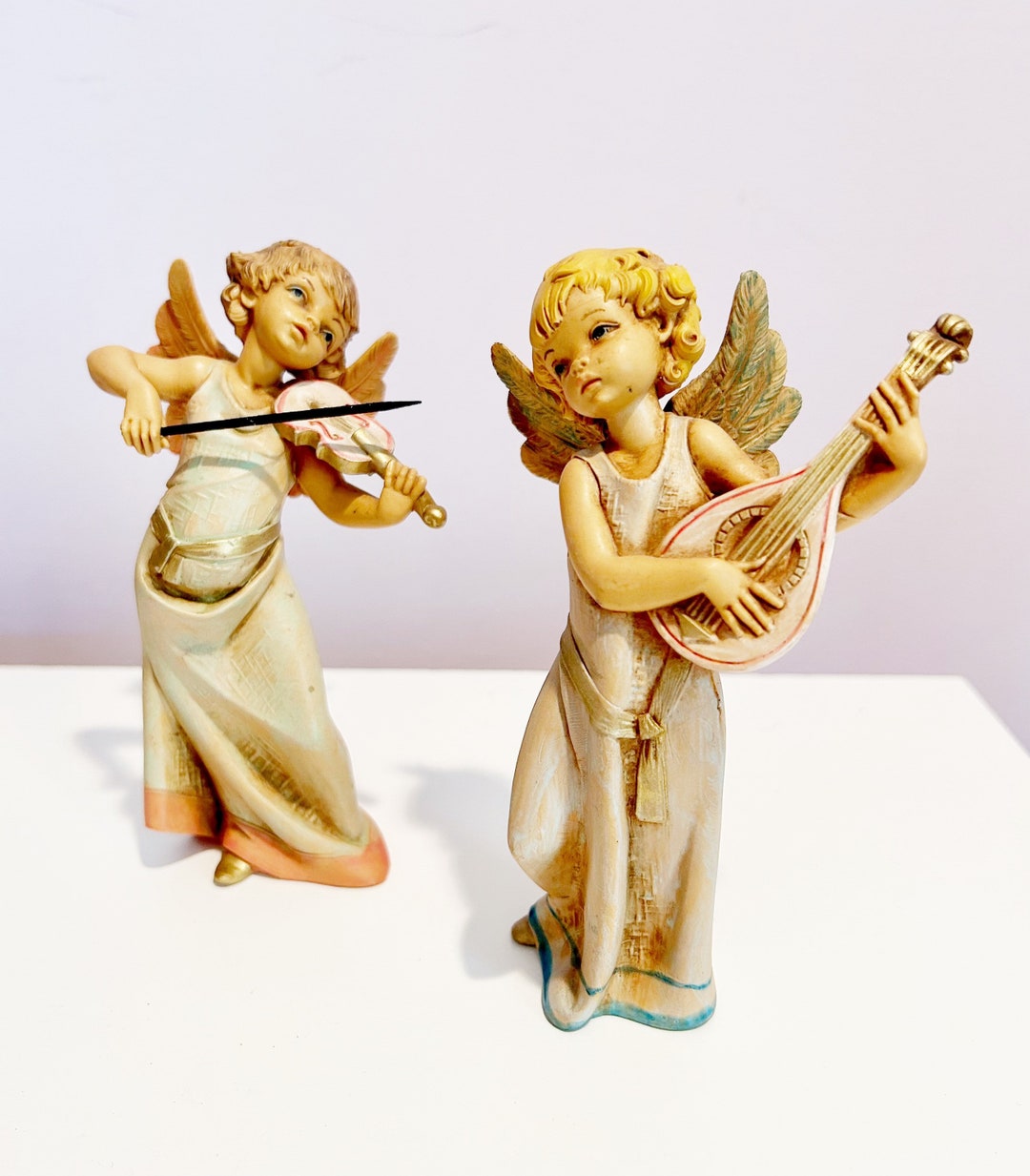 Depose Italy Cherub Angel Figurines Playing Violin and Lute Etsy