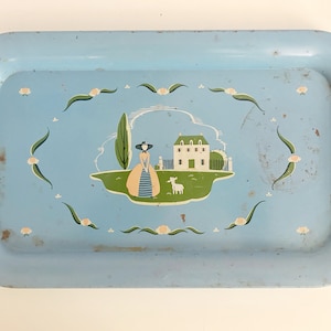 Vintage Toleware Nursery Rhyme Tin Tray Little Bo Peep Mary Had a Little Lamb