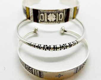Pulsera unisex con brazalete apilable de plata bereber tuareg vintage con sello