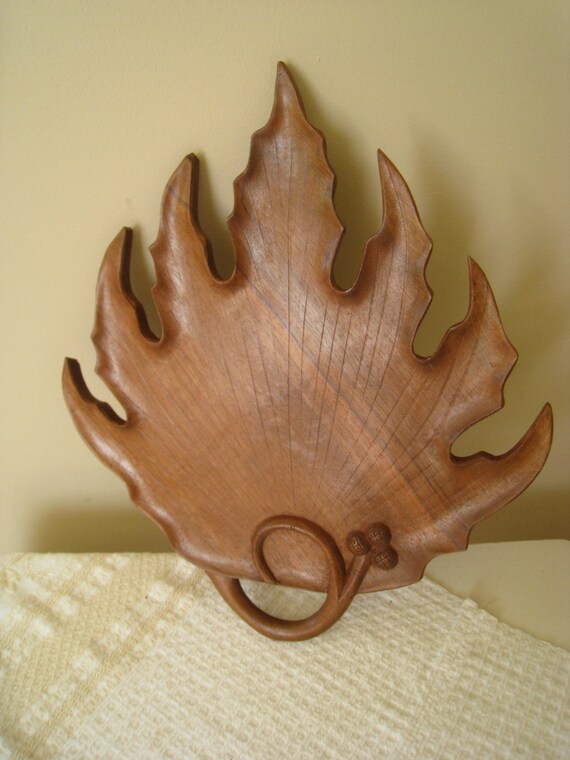 Antique Black Forest Decor Carved Wood Tray Leaf And Acorn Etsy