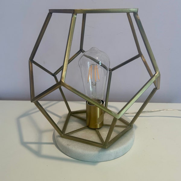 Geometric Brass and Marble Table Lamp  Architectural Home Accent