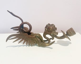 Vintage Brass Bronze Dragon Griffin Candlestick Sconce
