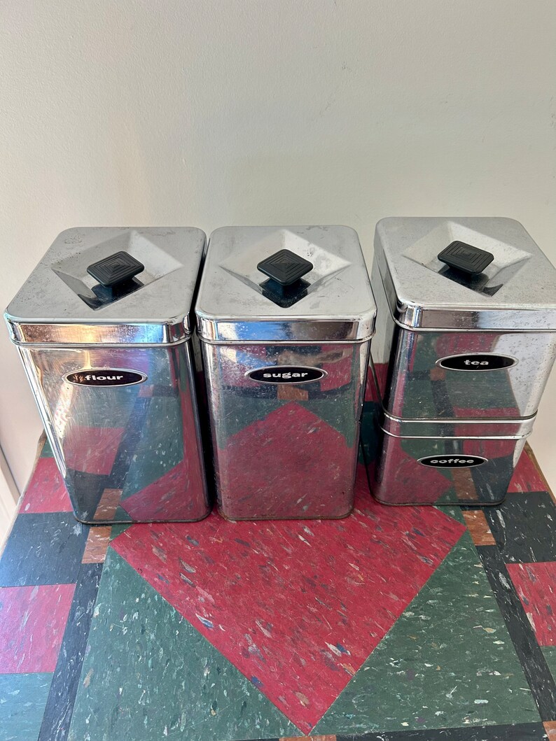 Vintage Chrome Kitchen Canister Set Kitchen Storage Coffee Tea Etsy