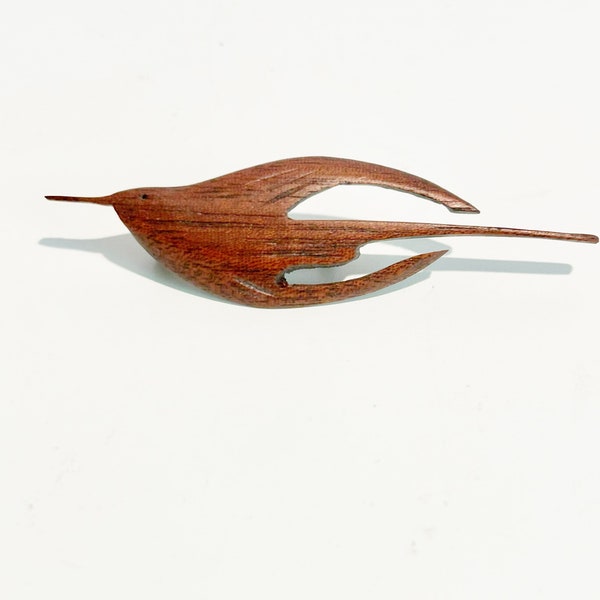 Carved Danish Modern Teak Wood Bird Brooch | Handmade Wooden Carved Pin | Mid Century Modern