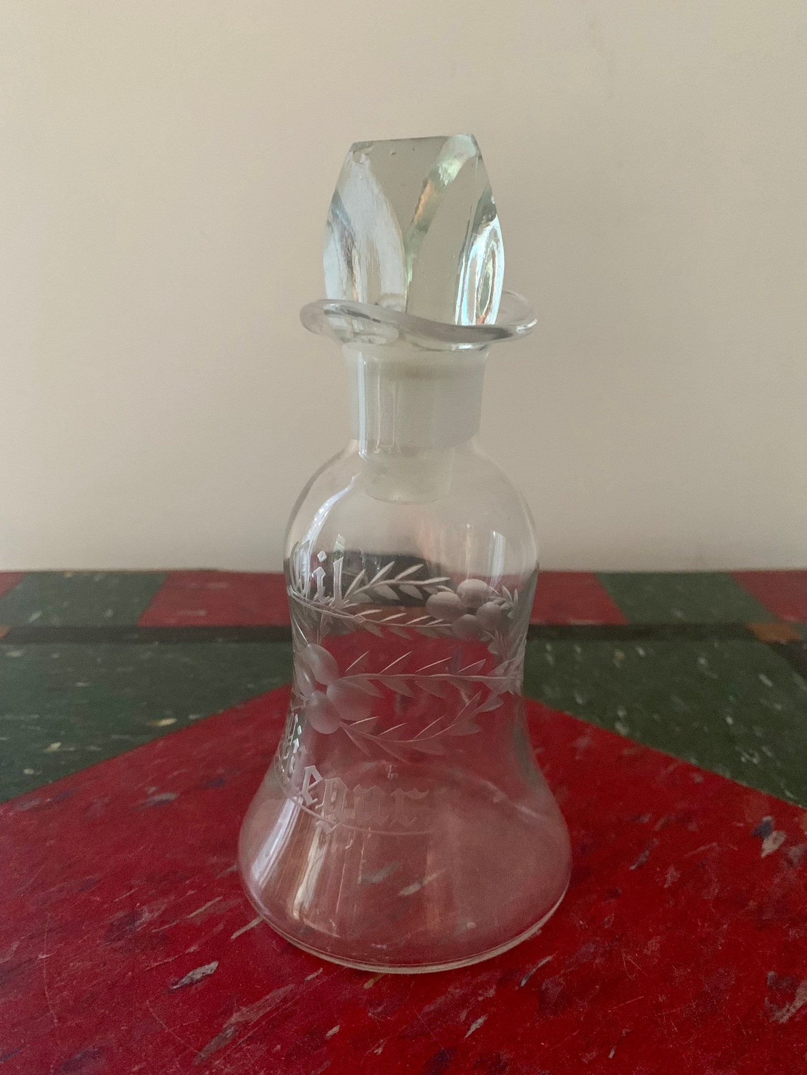 Vintage Oil and Vinegar Cruet Ground Stopper Etched Glass Etsy