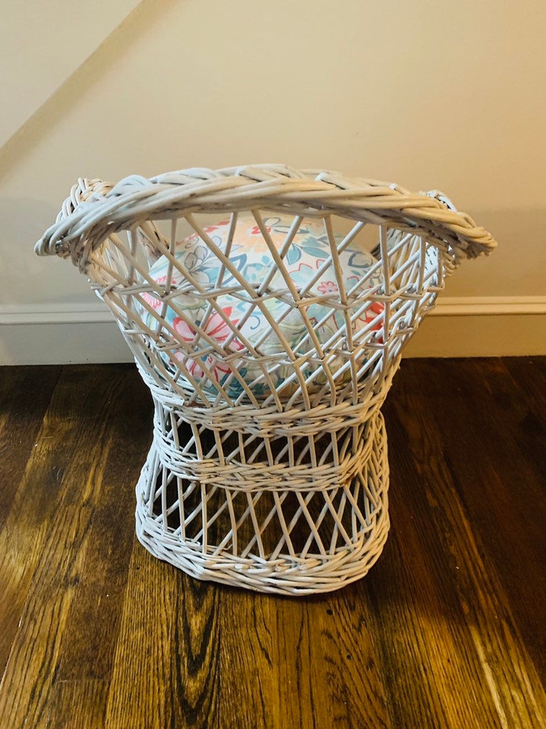 Vintage Childrens White Wicker Basket Chair with Cushion Etsy