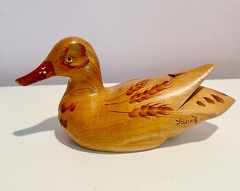 Wood carved duck decoy by D Ewing