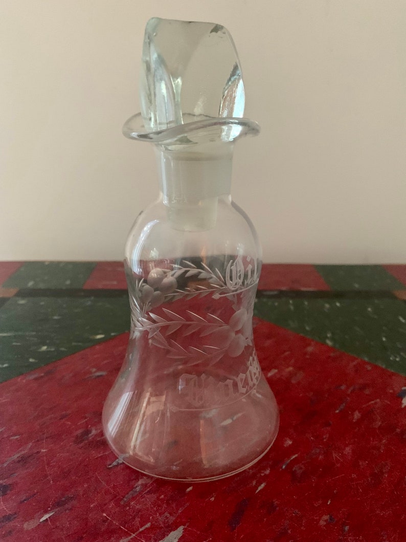 Vintage Oil and Vinegar Cruet Ground Stopper Etched Glass Etsy