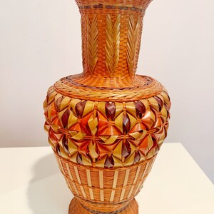Vintage Wicker Covered Vase Woven Baskets Fujian Handicrafts Folk Art
