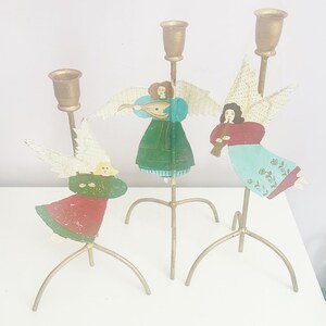 Angels Playing Musical Instruments Hand Painted Candlesticks