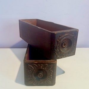 Antique Sewing Drawers: Ornate Carved Wood Detail, Set of Two