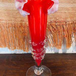 Ruffled Red Glass Flower Vase - Bohemian Art Glass