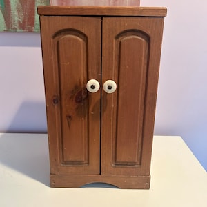 Vintage Wood Wardrobe Double Doors Armoire Closet Jewelry Display Doll Wardrobe DIY Repurpose