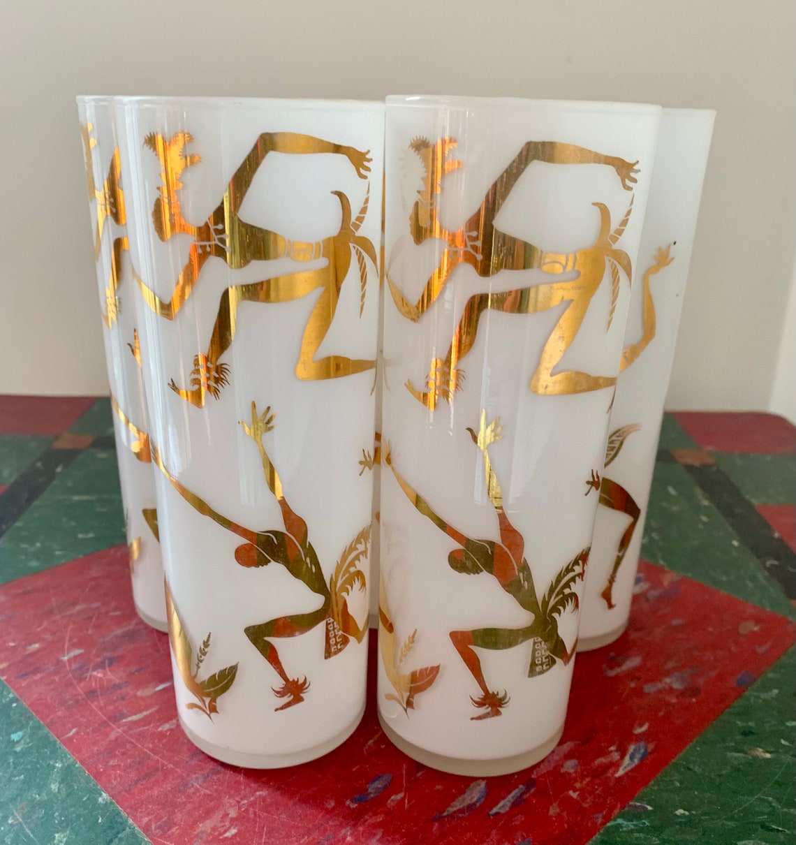 Federal Glass Company Tom Collins Glasses African Dancers Etsy